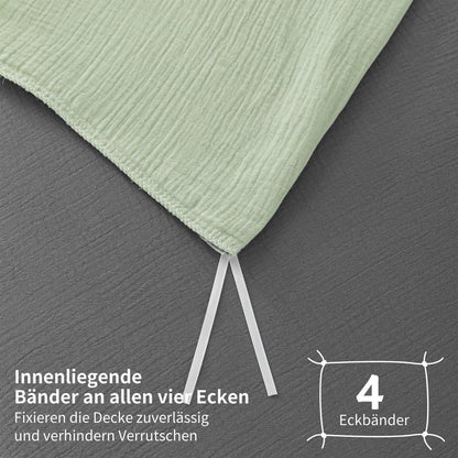 Doppelte Muslin Bettwäsche 155x220 Grün Grau – 3-teilig