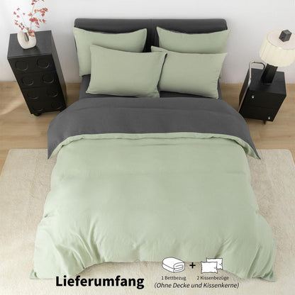 Doppelte Muslin Bettwäsche 155x220 Grün Grau – 3-teilig