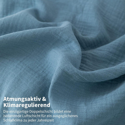 Doppelte Muslin Bettwäsche 200x200 Petrol Grau – 3-teilig