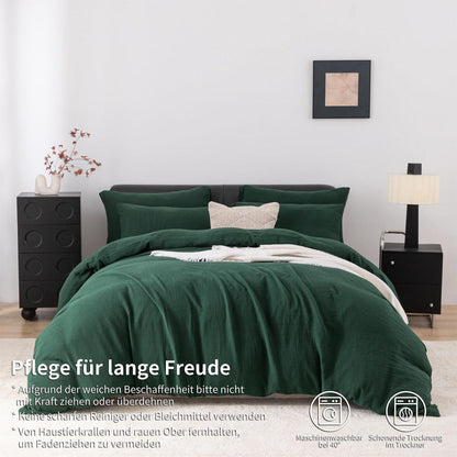Doppelte Muslin Bettwäsche Dunkelgrün 200x200 - 3-teilig
