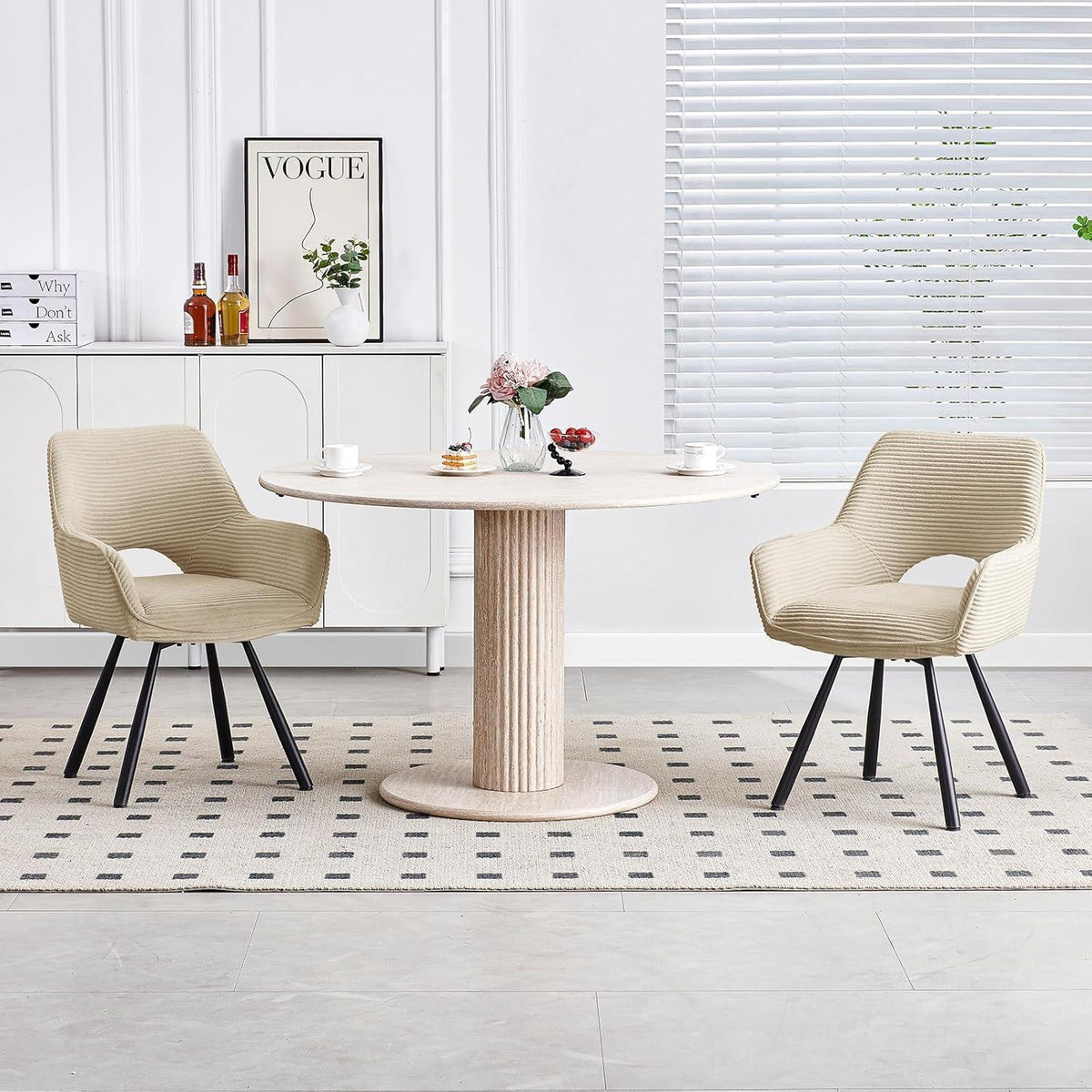 360° Drehbarer Esszimmerstuhl mit Armlehnen, Beige