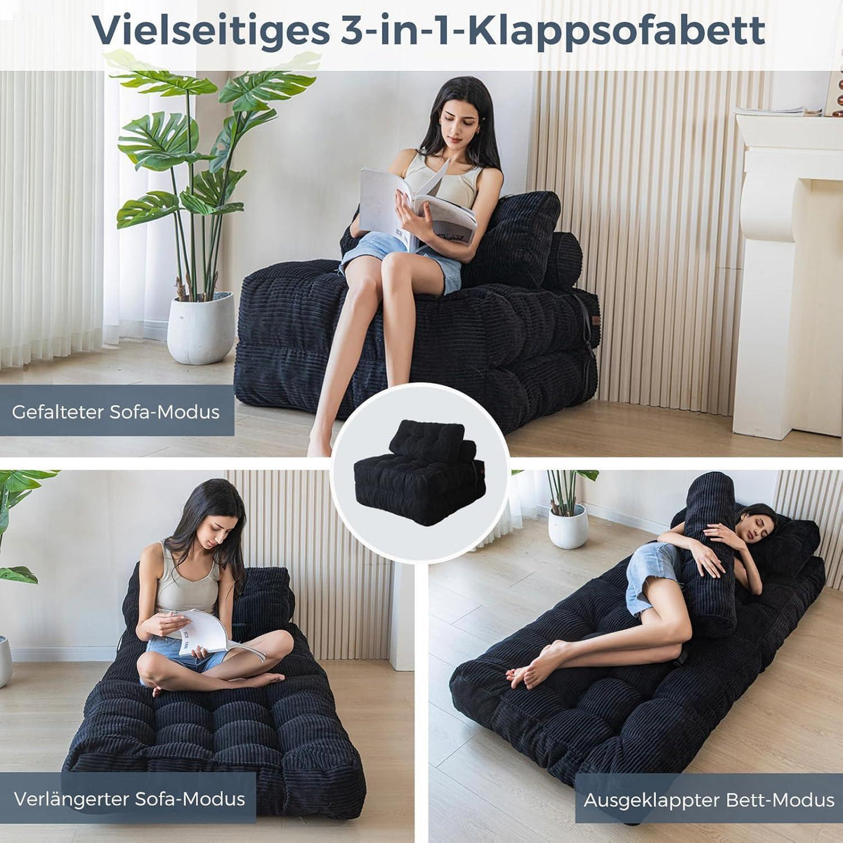 Faltbares Schlafsofa mit Kissen & Matratze – Komfortables Bodensofa