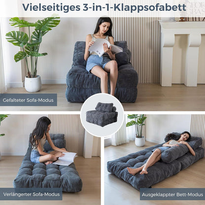 Faltbares Schlafsofa mit Kissen – Komfortables Bodensofa Grau