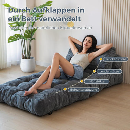 Faltbares Schlafsofa mit Kissen – Komfortables Bodensofa Grau