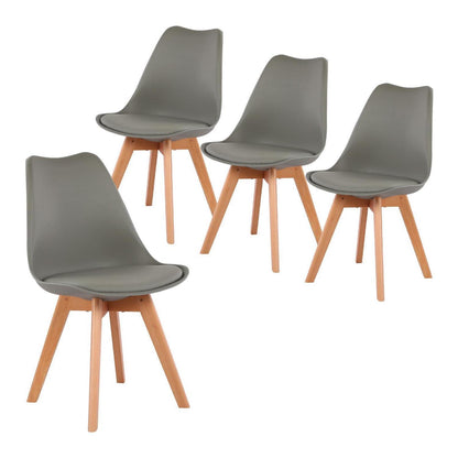 Skandinavischer Esszimmerstuhl Retro Grau – 4er Set mit Polsterung