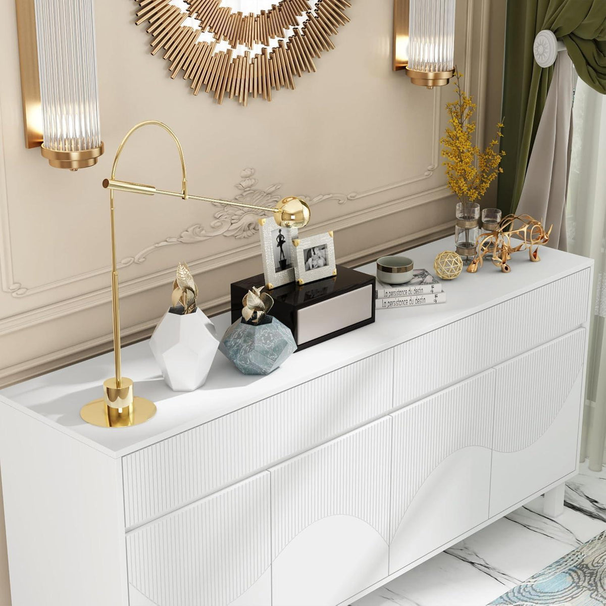 Weißes Sideboard mit 4 Türen & 2 Schubladen – Stauraumschrank 160x40x75cm