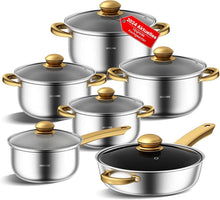 Edelstahl Topfset 12-teilig Küchen-Kochgeschirr-Set spülmaschinenfest