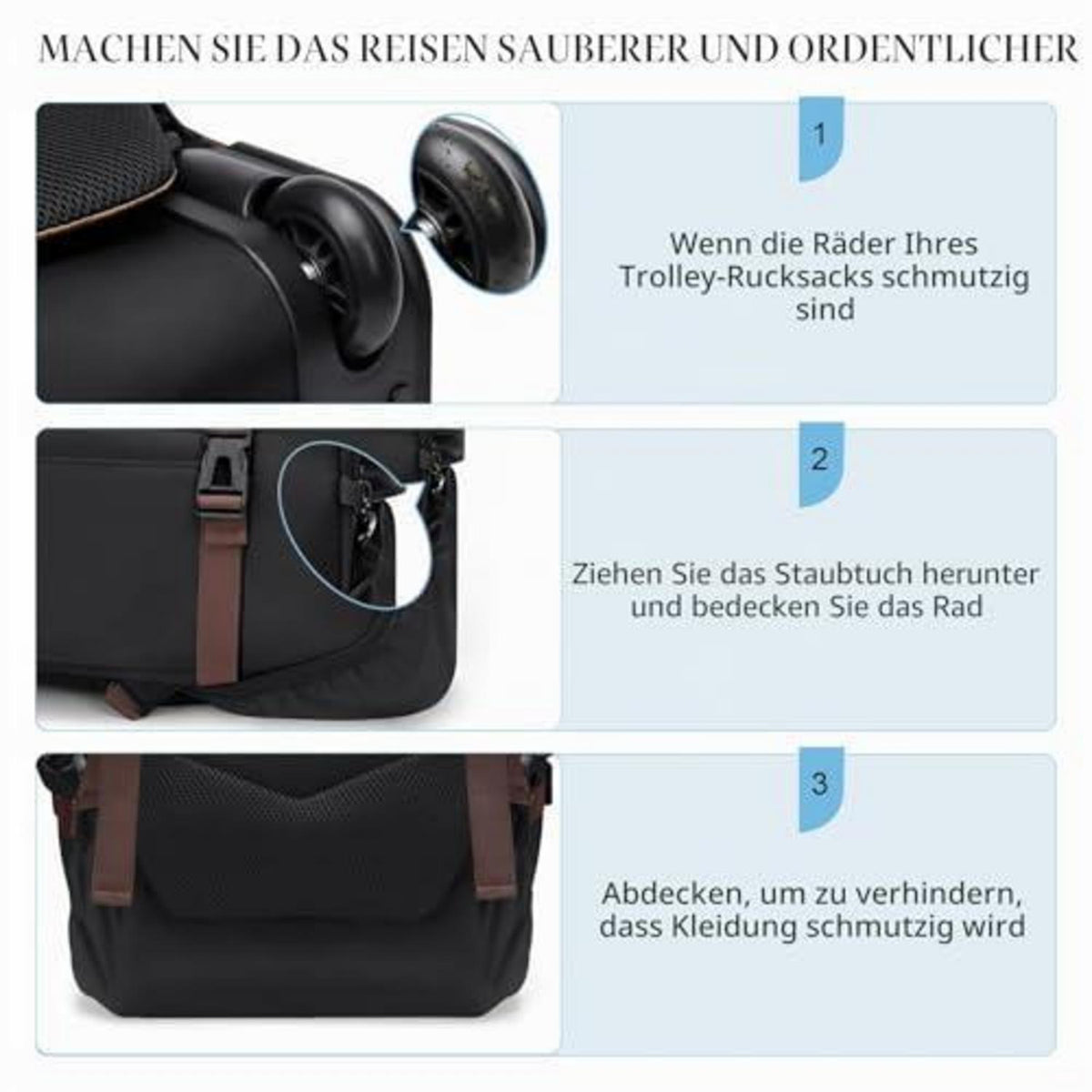 Rollrucksack 33L Wasserdicht 17 Zoll Laptop Business Reiserucksack Schwarz