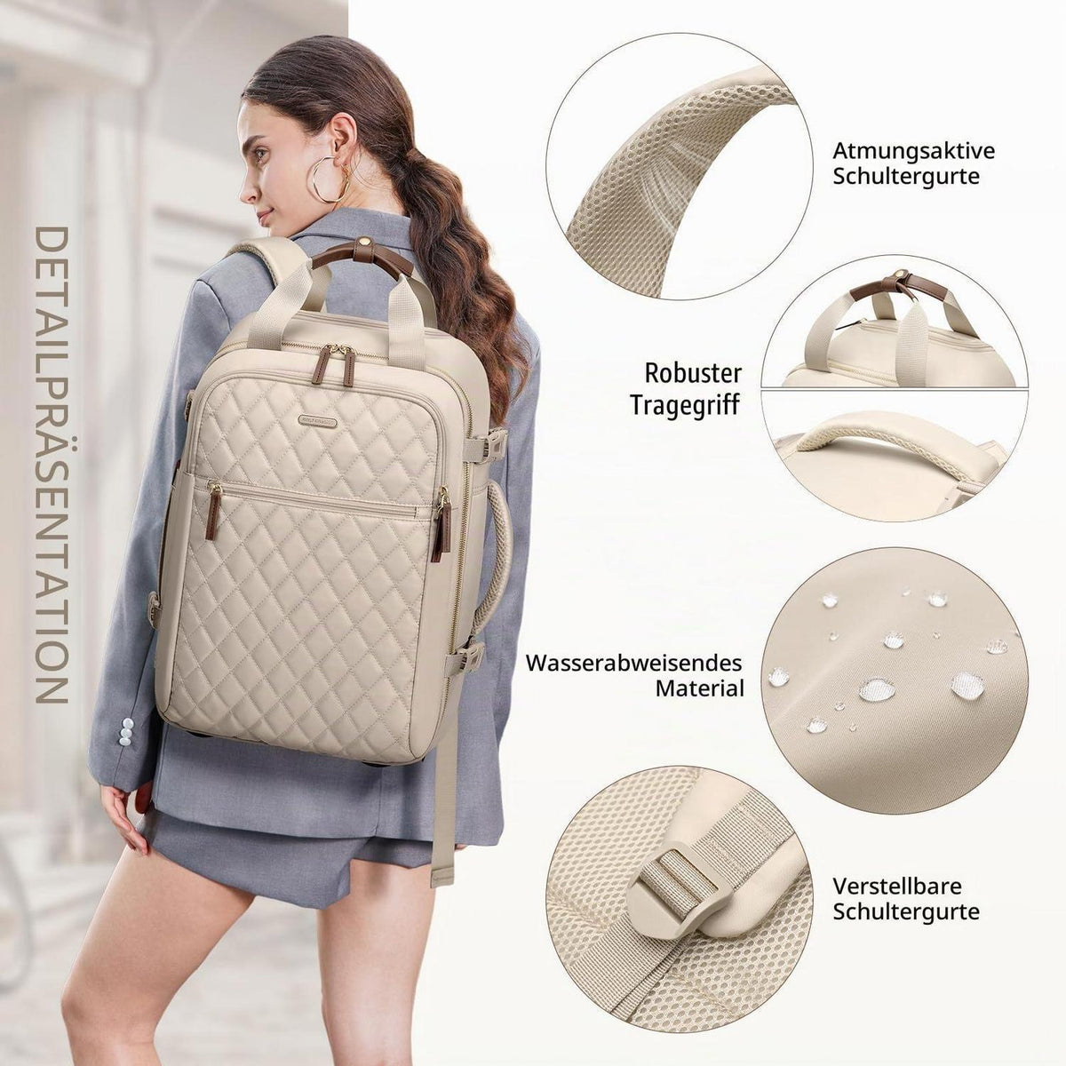 Reiserucksack mit Rollen | 17 Zoll Laptop Rucksack Handgepäck