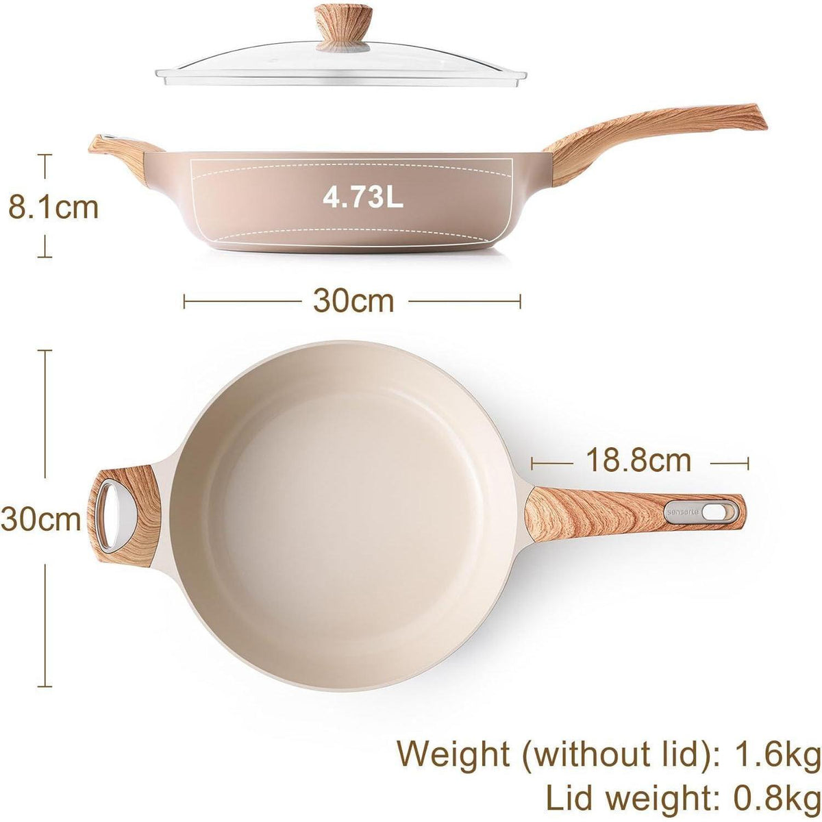 Tiefe Keramik Bratpfanne 30cm mit Deckel – Antihaft & Induktionsgeeignet