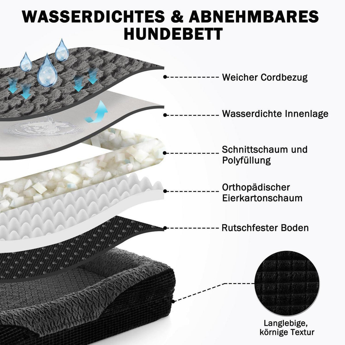 Orthopädisches Hundebett Memory Foam XXL, Grau