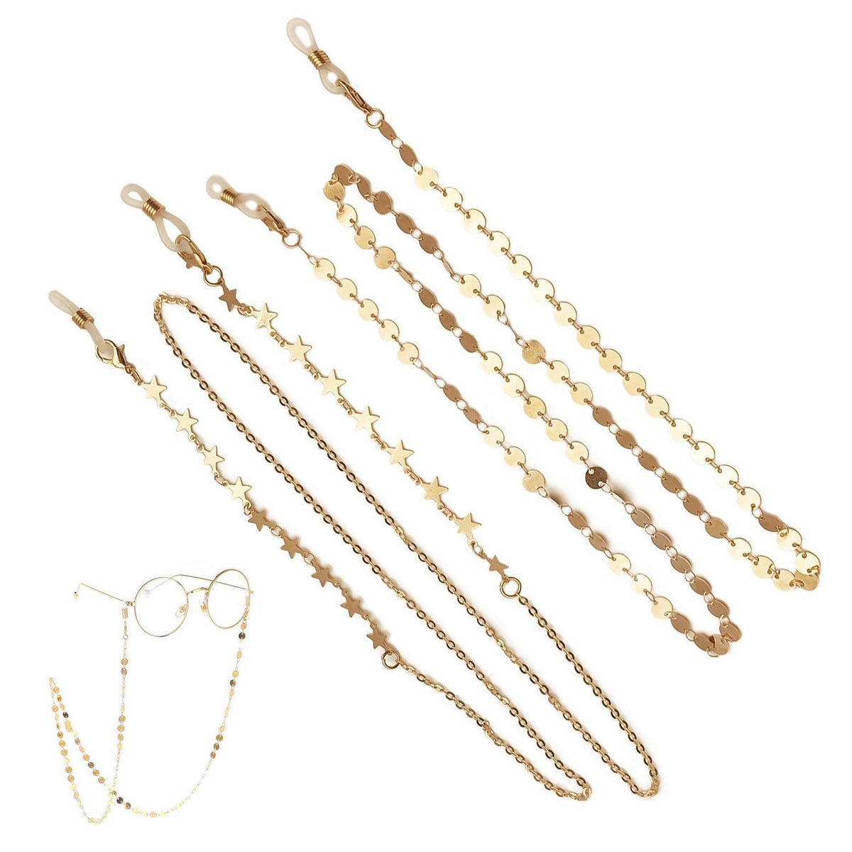 2x Brillenkette Damen Gold Sterne Pailletten Brillenband
