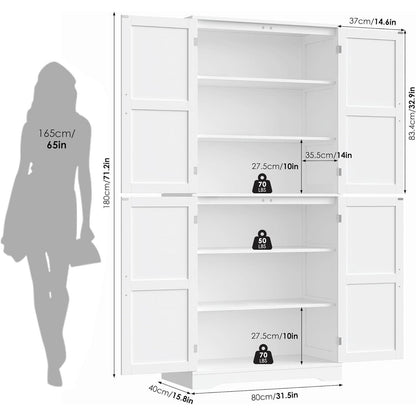 180 cm Küchenschrank mit 4 Türen – Weißes Buffetschrank & Esszimmermöbel