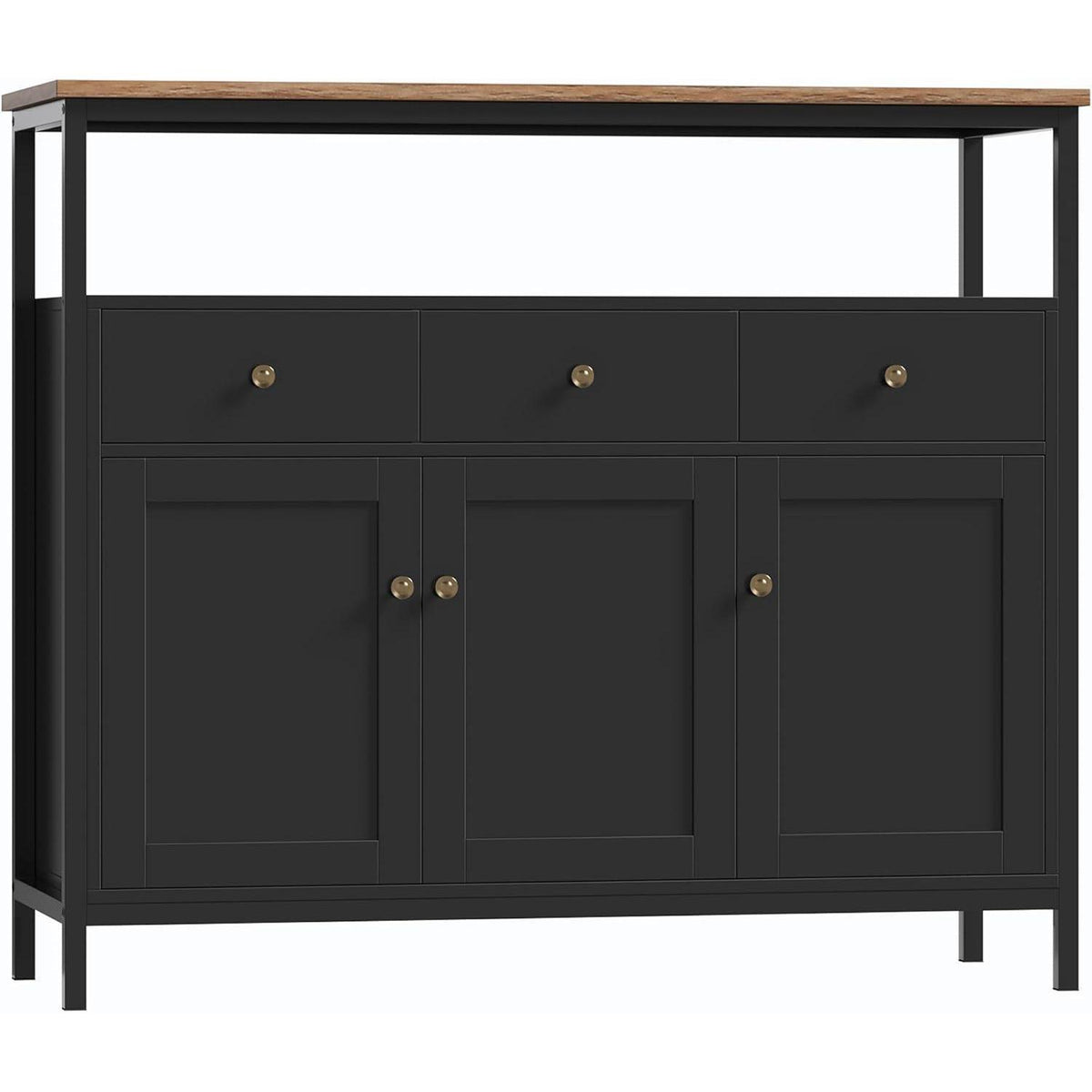 Sideboard mit 3 Schubladen & 3 Türen – Küchenkommode Schwarz
