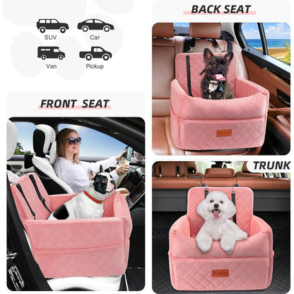 Hunde Autositz Rosa – Waschbar & Mit Leine für Kleine Hunde