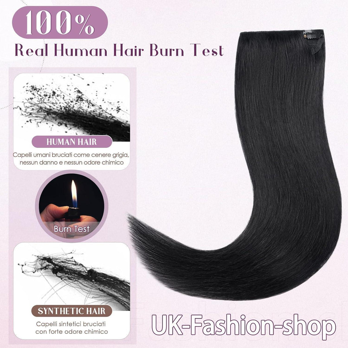 Echthaar Clip-in Extension #1 Lackschwarz 60cm
