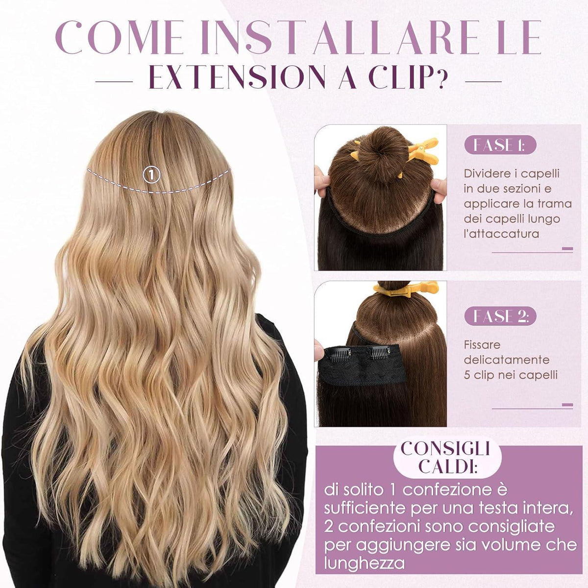 Echthaar Clip-in Extension #1 Lackschwarz 60cm