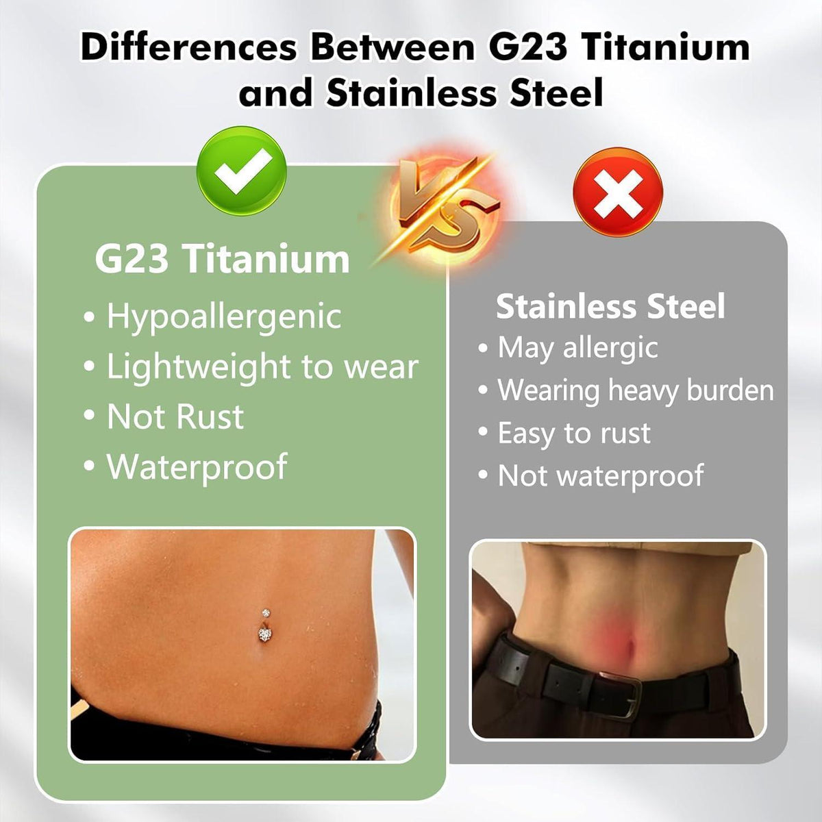 G23 Titan Bauchnabelpiercing Gold Silber 14G 8-12mm mit Herz