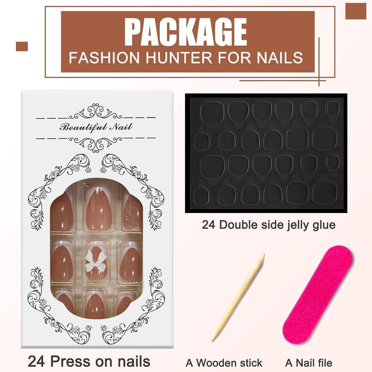 Rosa Weiß French Press on Nails – Kurz & Wiederverwendbar
