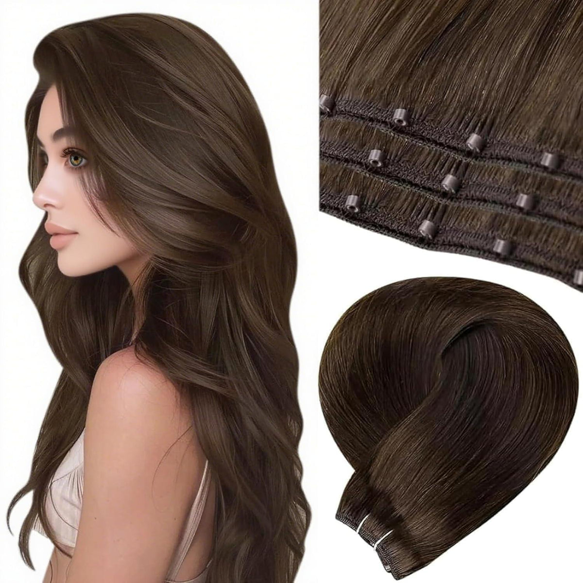 Braune Micro Weft Haarverlängerung Echthaar 55cm #4