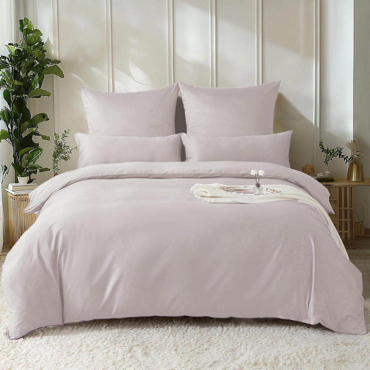 Satin Bettwäsche Set 135x200 Staubrosa Baumwolle 4tlg.