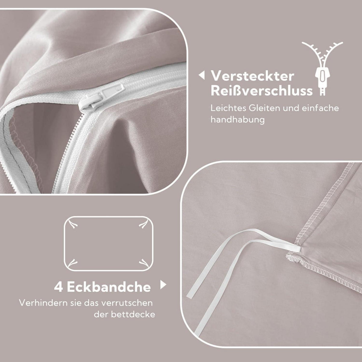 Satin Bettwäsche Set 135x200 Staubrosa Baumwolle 4tlg.