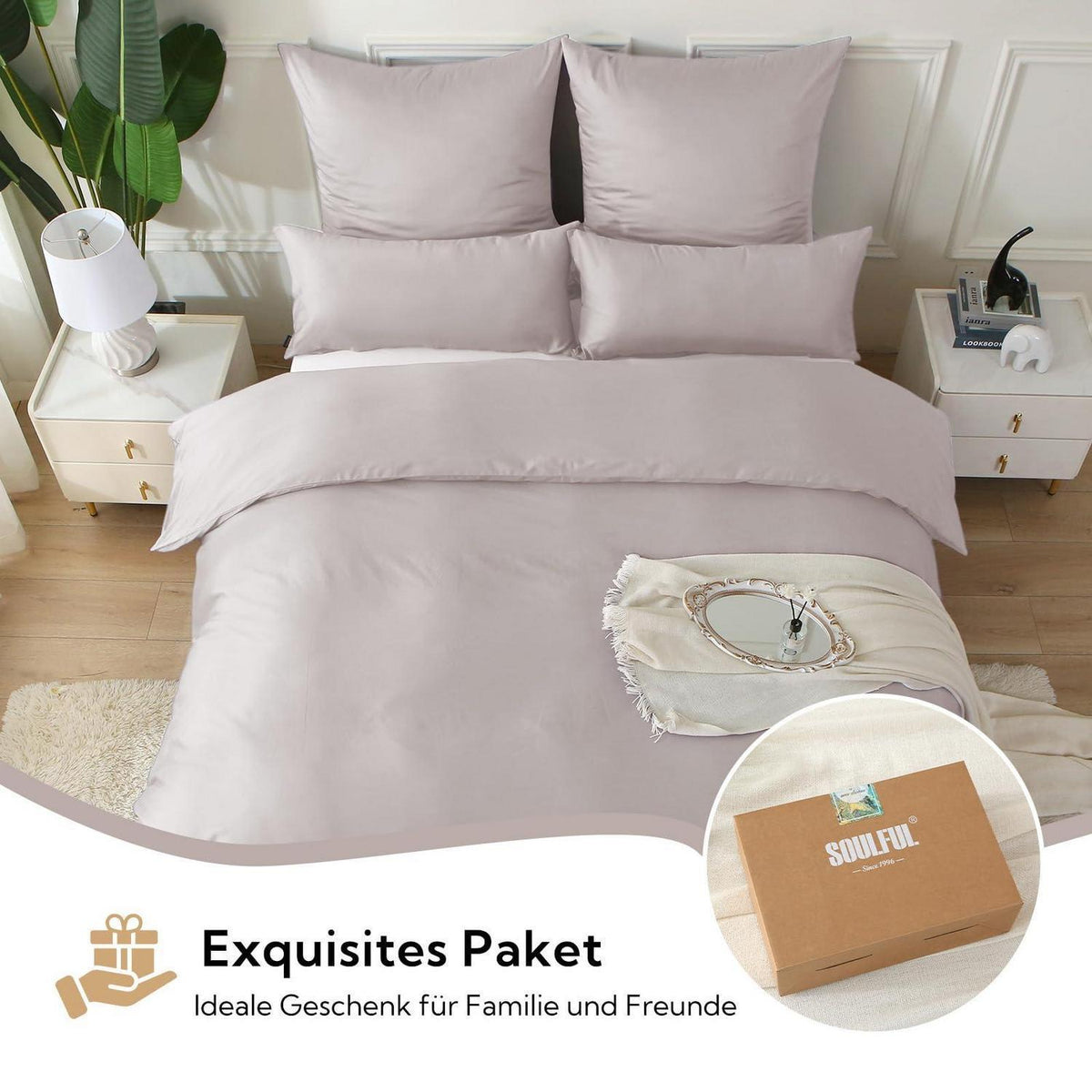 Satin Bettwäsche Set 135x200 Staubrosa Baumwolle 4tlg.