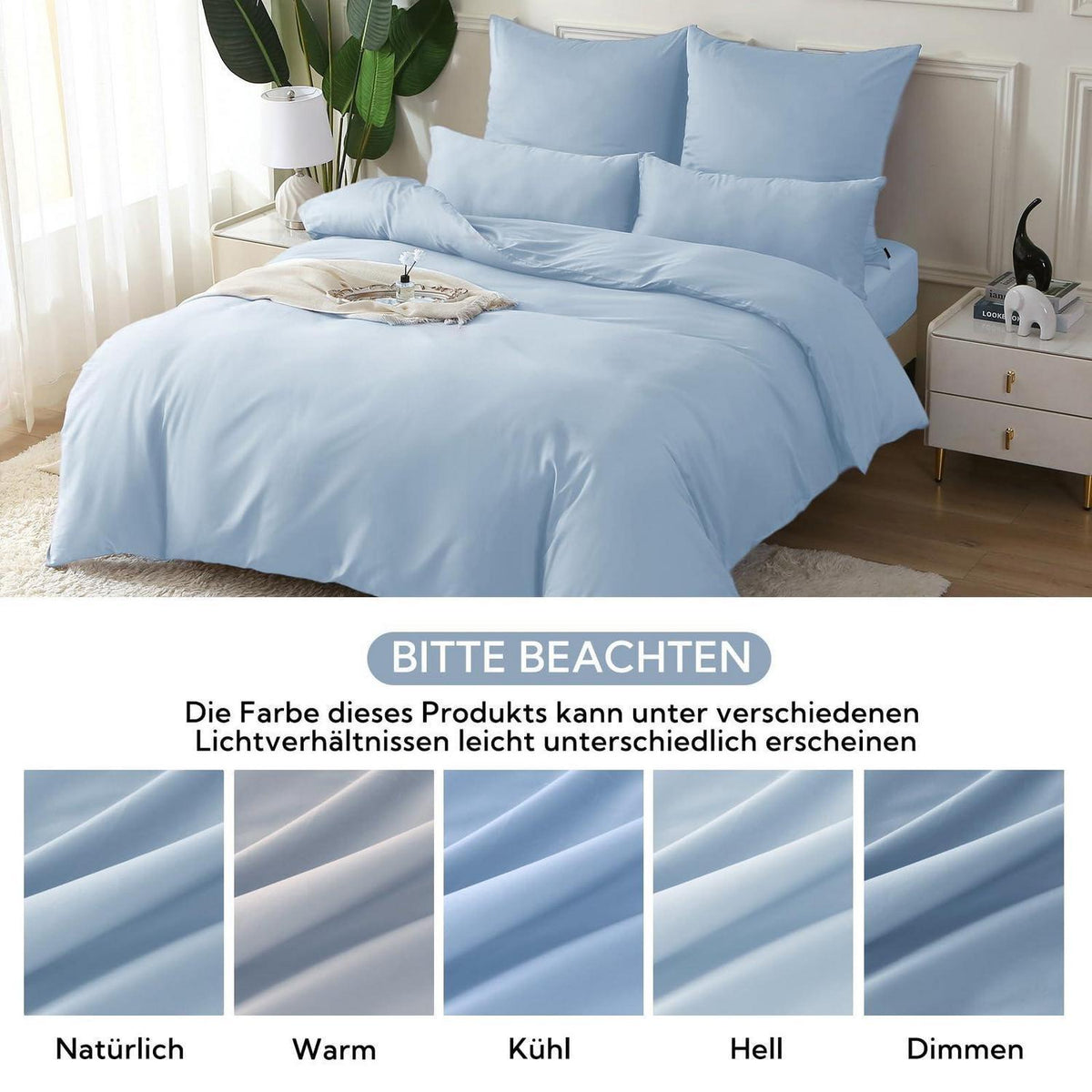 Satin Bettwäsche Set 135x200, Hellblau, 4-teilig, Baumwolle