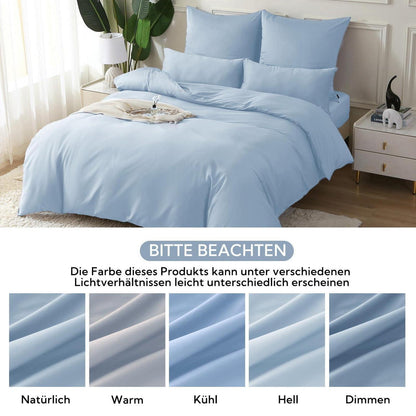 Satin Bettwäsche Set 135x200, Hellblau, 4-teilig, Baumwolle