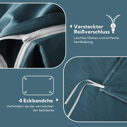 Satin Bettwäsche Set 135x200 Baumwolle Pfauenblau 4tlg.