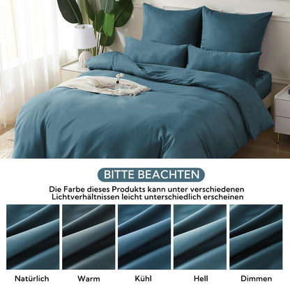 Satin Bettwäsche Set 135x200 Baumwolle Pfauenblau 4tlg.