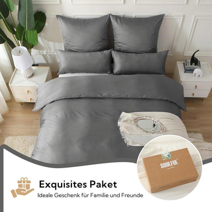 Satin Bettwäsche Set 135x200, 4-teilig, Kohlegrau