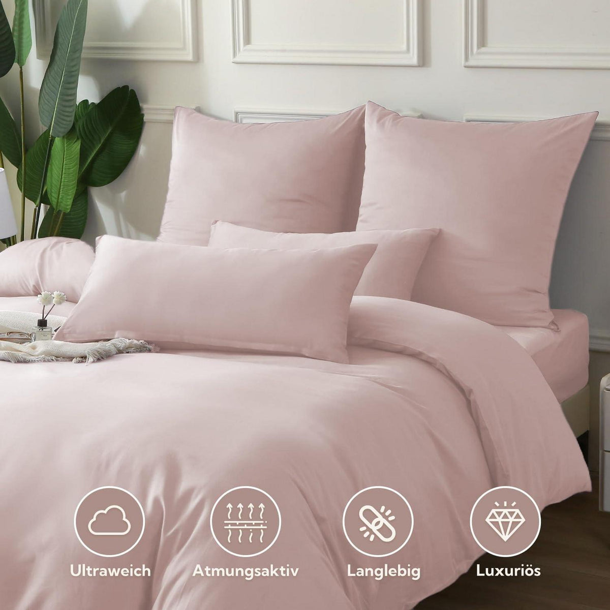 Satin Bettwäsche Set Altrosa 220x240 Baumwolle Kühlend