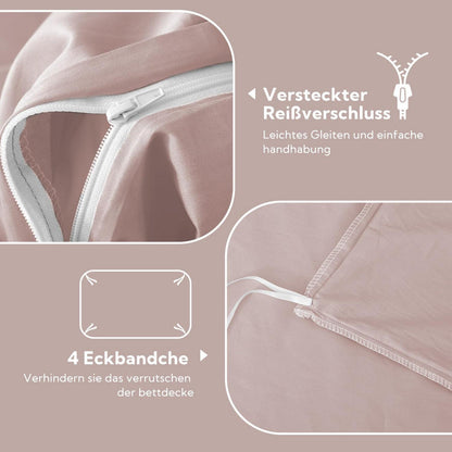 Satin Bettwäsche Set Altrosa 220x240 Baumwolle Kühlend