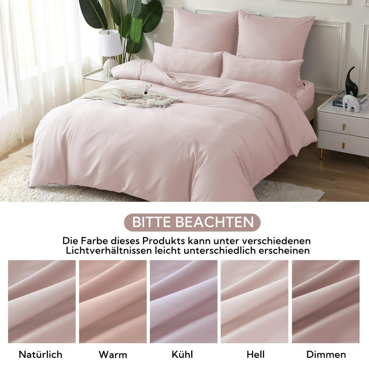 Satin Bettwäsche Set Altrosa 220x240 Baumwolle Kühlend