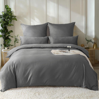 Satin Bettwäsche Set 220x240 Baumwolle Kühlend Kohlegrau