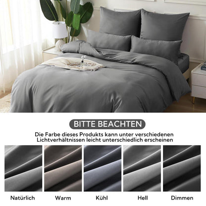 Satin Bettwäsche Set 220x240 Baumwolle Kühlend Kohlegrau