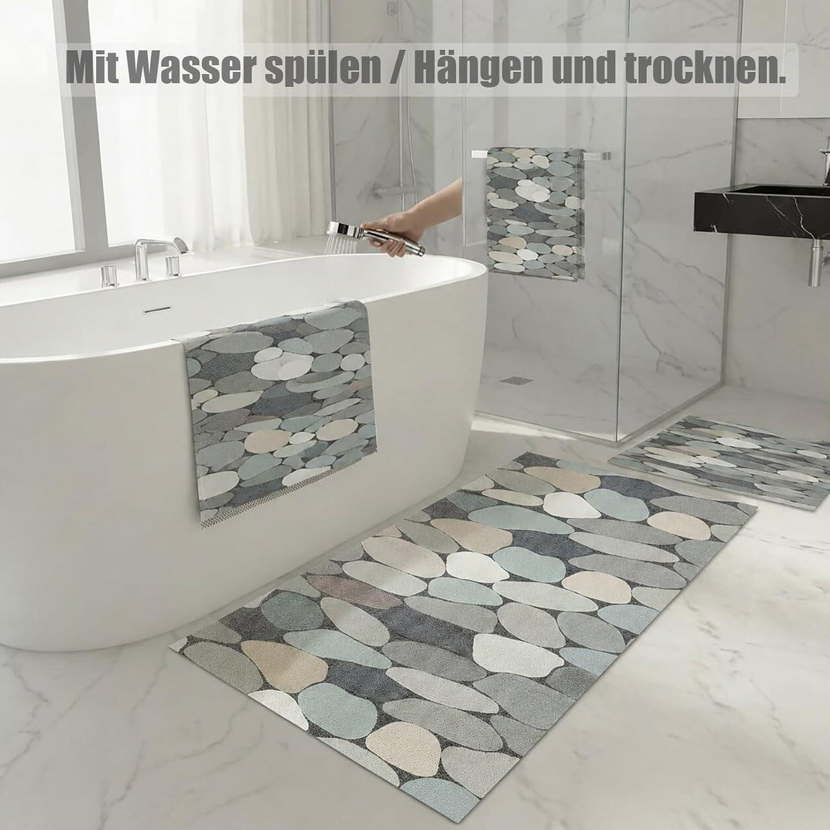 Rutschfeste Duschmatte 100x100 cm - Steinmuster & Antirutsch