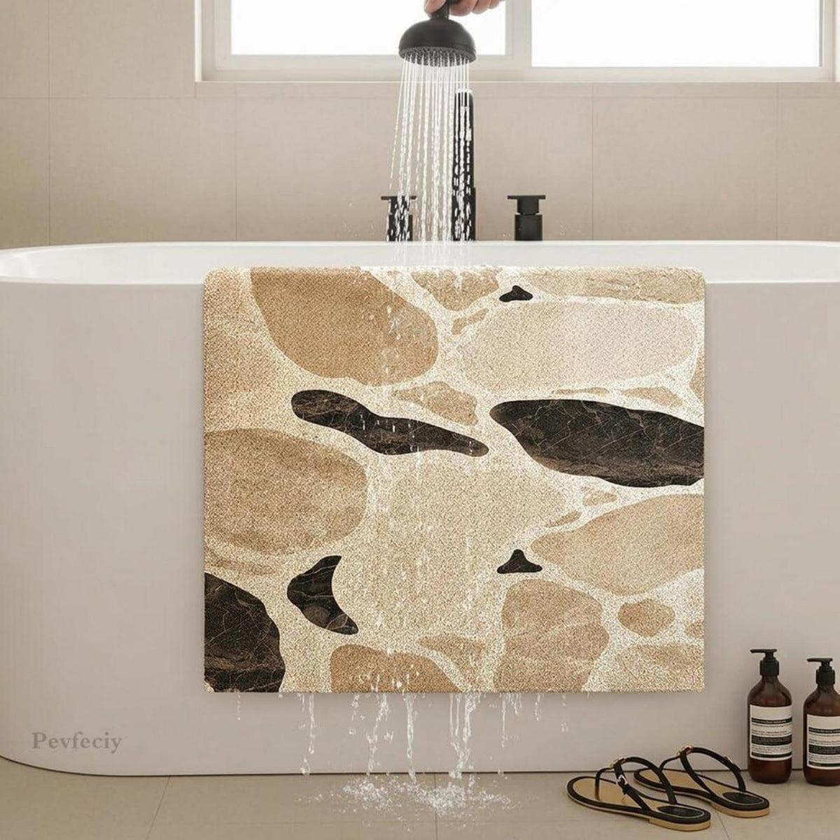 Rutschfeste Duschmatte 120x150 cm – Steinmuster & Zuschneidbar