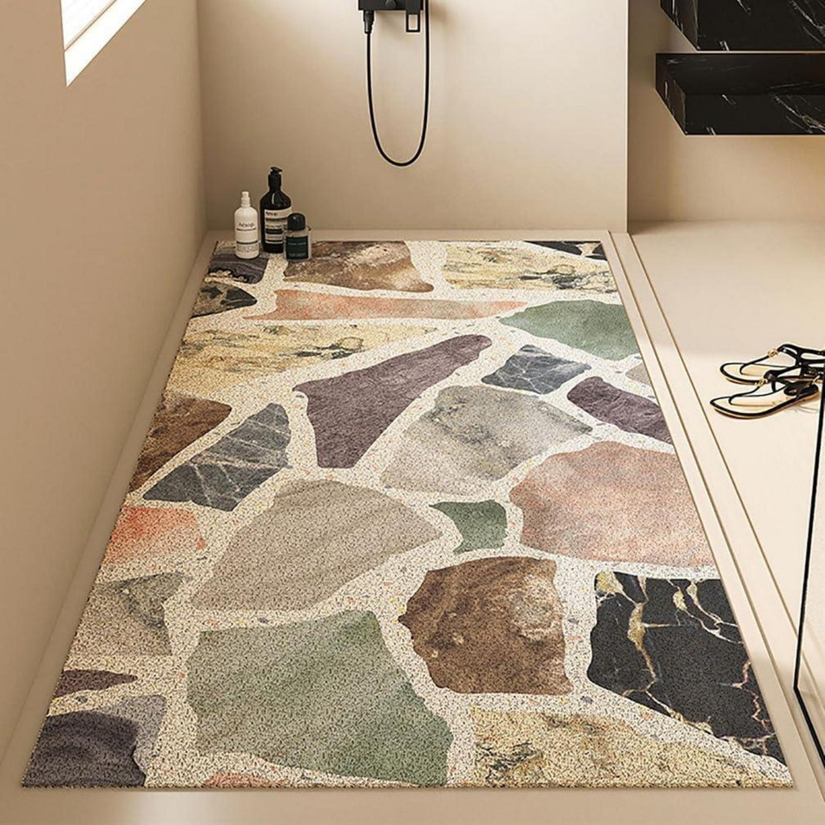 Rutschfeste Badematte 120x150 cm - Steinmuster Duschmatte