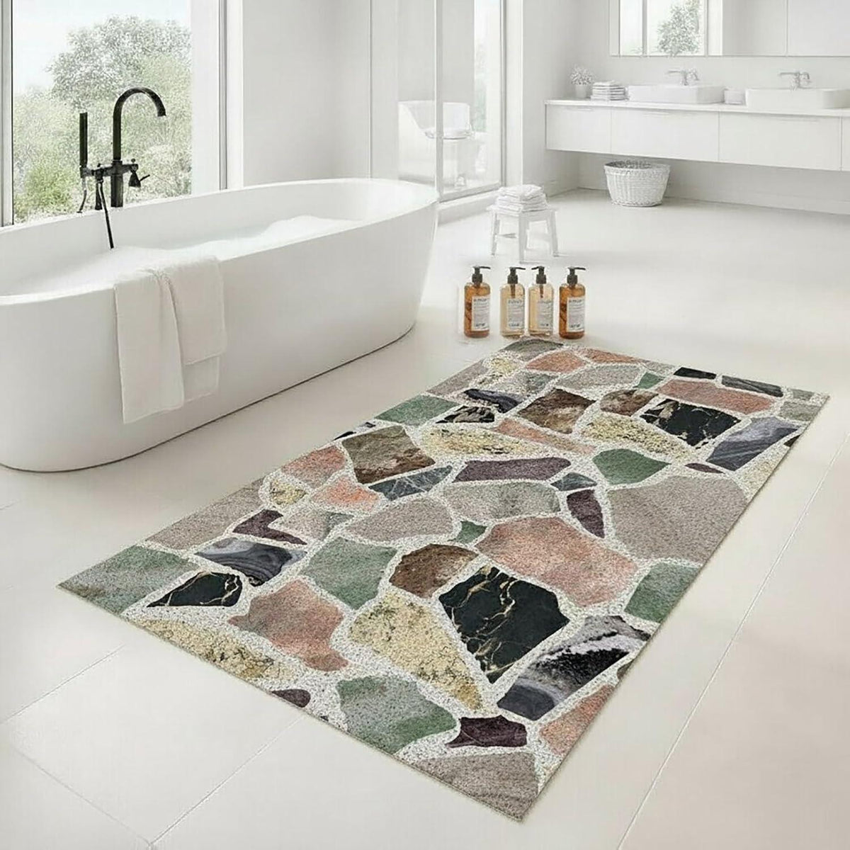 Rutschfeste Badematte 120x150 cm - Steinmuster Duschmatte