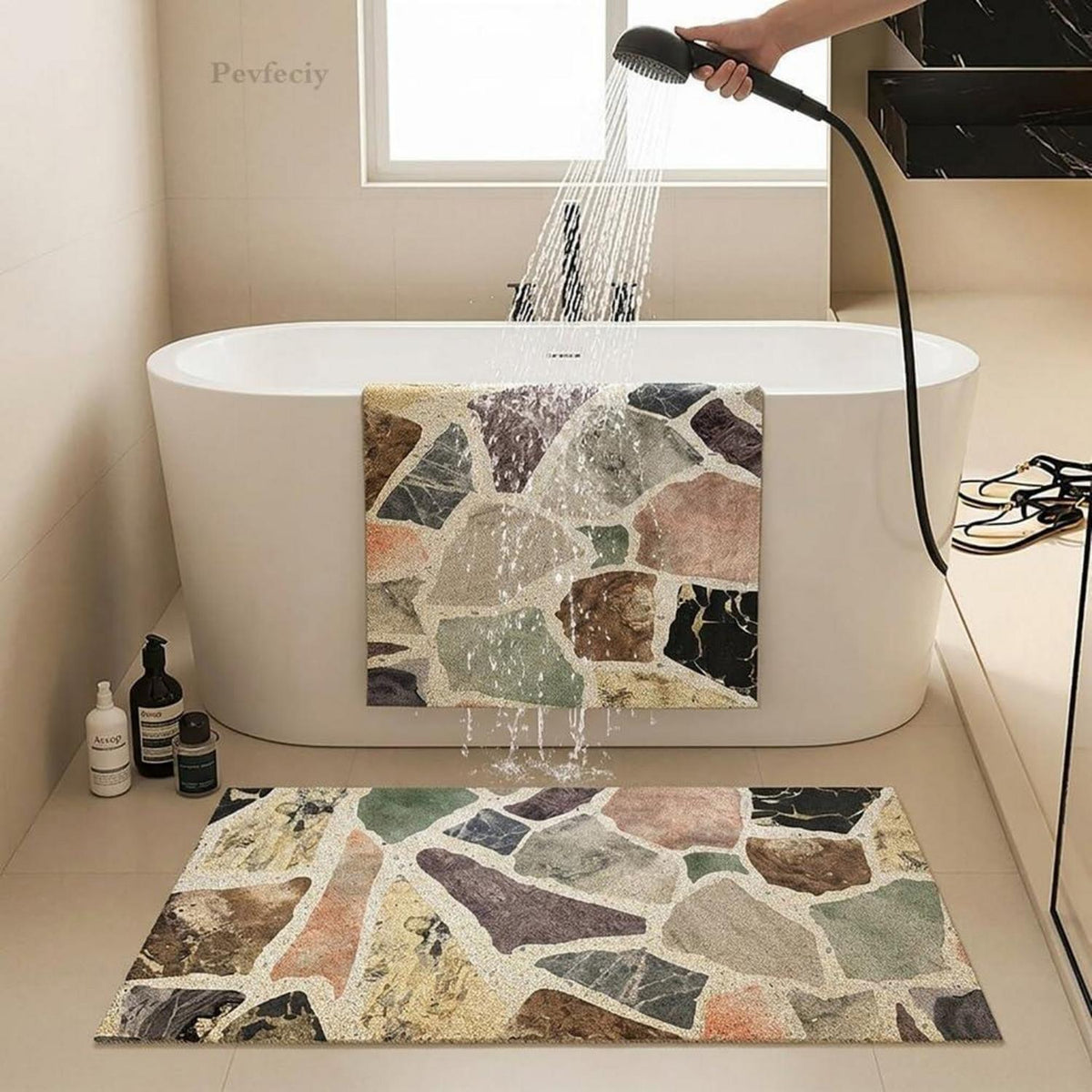 Rutschfeste Duschmatte Steinoptik 110x150 cm – Zuschneidbar & Komfortabel