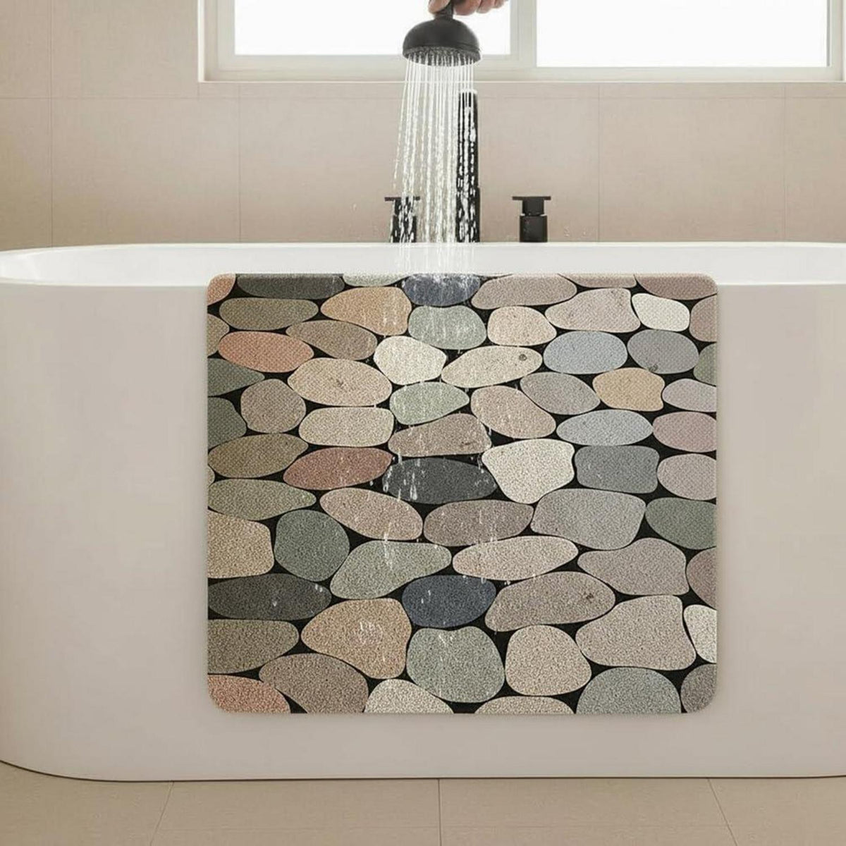 Rutschfeste Duschmatte 90x120 cm - Steinmuster & Komfort