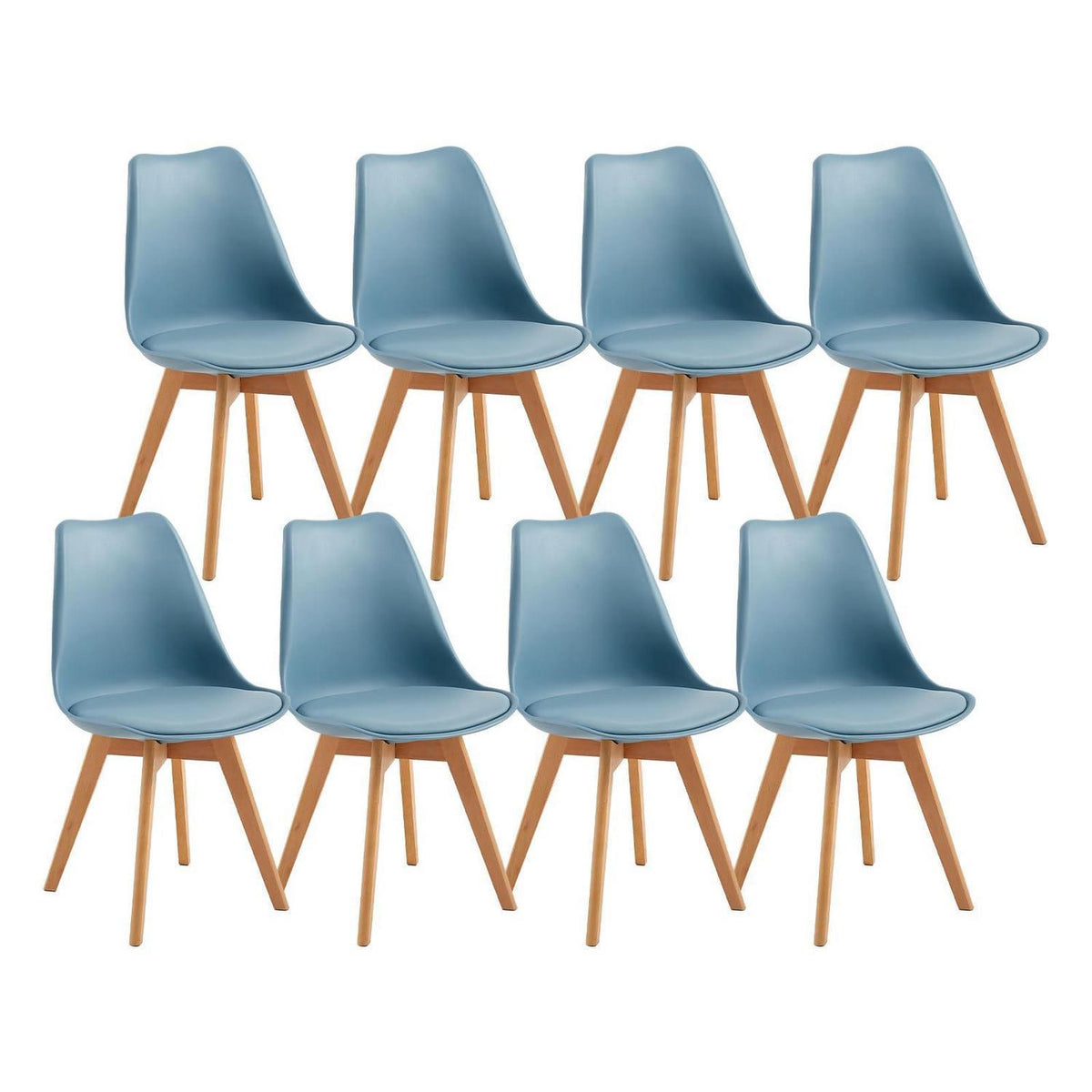 Skandinavischer Esszimmerstuhl Retro Blau, Polsterung & Buchenholzbeine