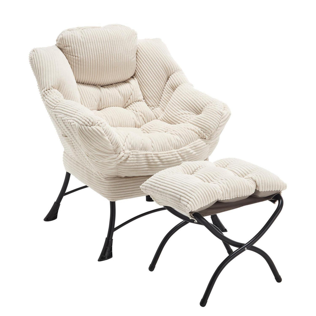 Lazy Chair mit Ottomane – Bequemer Faulenzersessel Weiß