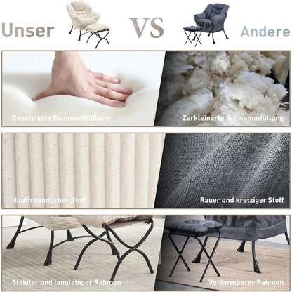 Lazy Chair mit Ottomane – Bequemer Faulenzersessel Weiß