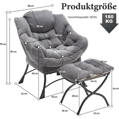 Faulenzersessel mit Ottomane – Bequemer Lounge-Sessel Grau