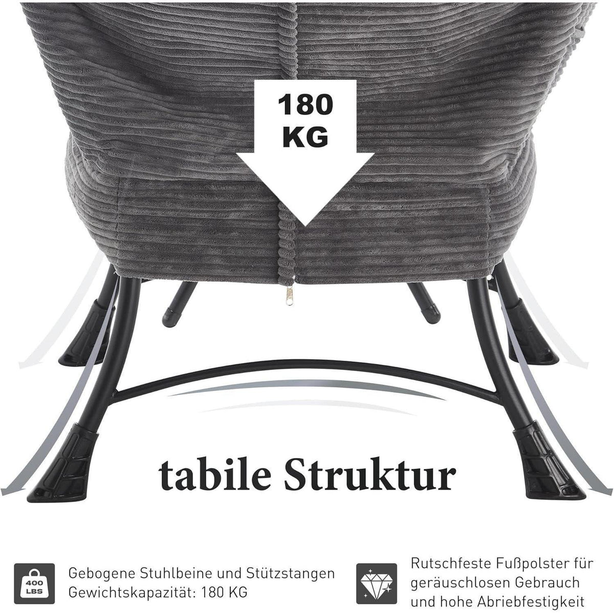 Faulenzersessel mit Ottomane – Bequemer Lounge-Sessel Grau
