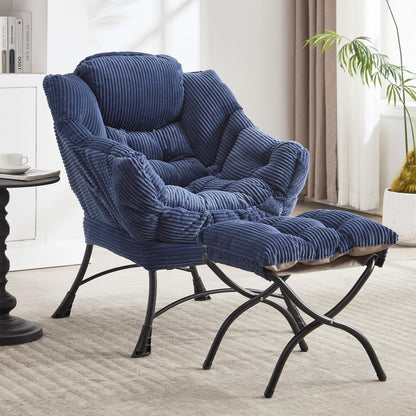 Lazy Chair mit Ottomane – Bequemer Faulenzersessel Marineblau