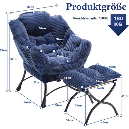 Lazy Chair mit Ottomane – Bequemer Faulenzersessel Marineblau